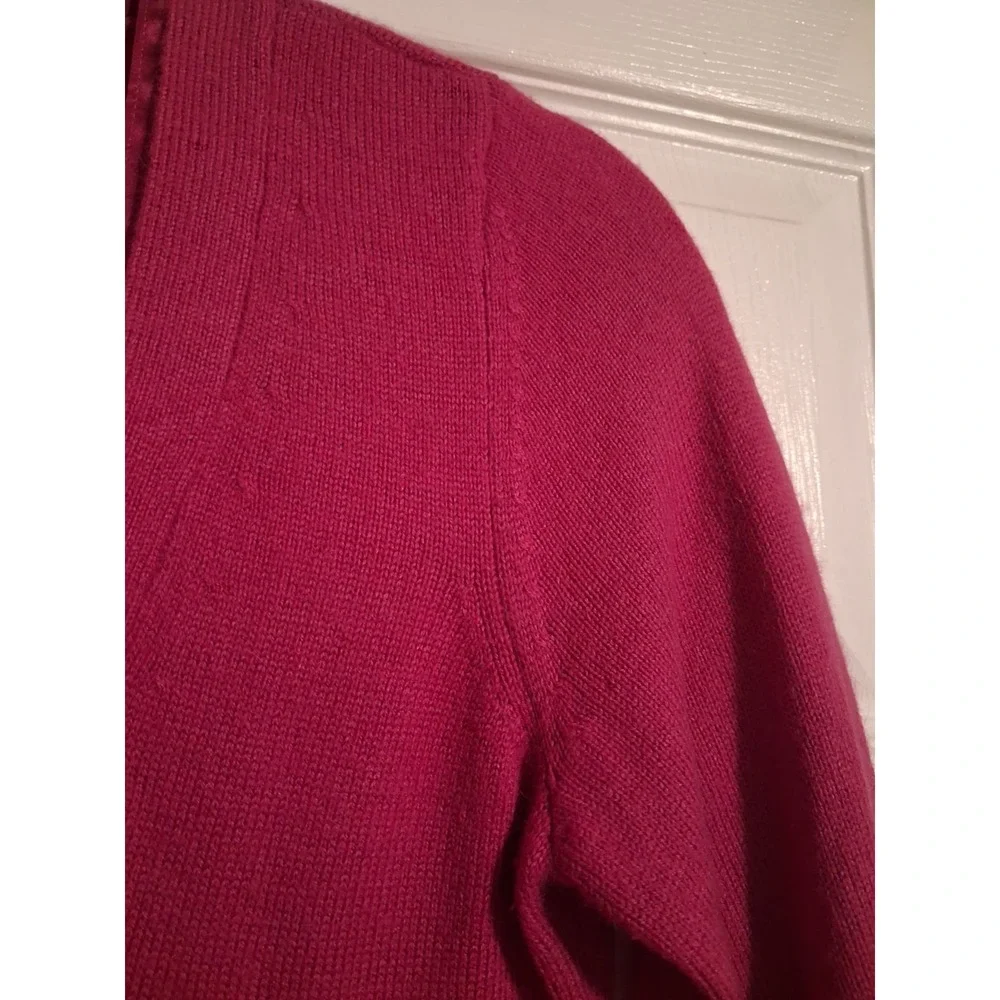 Ann Taylor Merino Wool Angora Sweater Small Magenta Deep V Neck Satin Trim